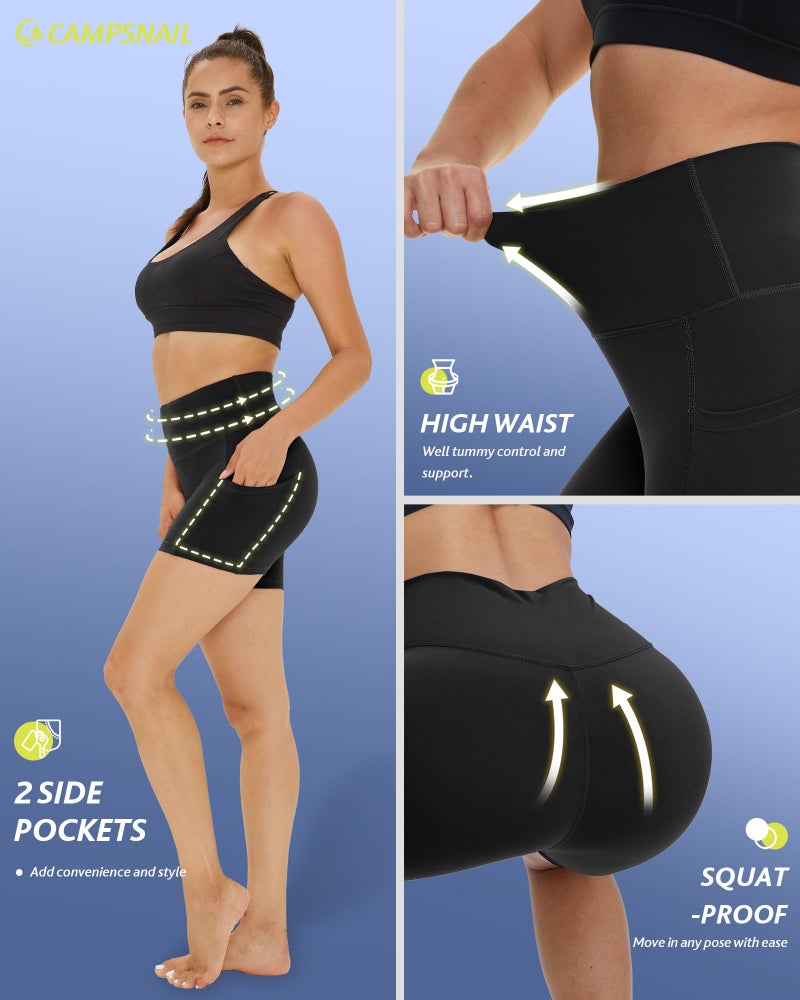 CAMPSNAIL 4 Pack Biker Shorts Women with Pockets â€“ 5"/8" High Waist Tummy Control Workout Gym Yoga Running Compression Shorts - Image 2